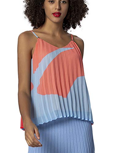 APART Fashion Damen Printed Plissee Top per Pack Mehrfarbig (Hellblau-Multicolor Hellblau-Multicolor), 38 (Herstellergröße: 38) von APART Fashion