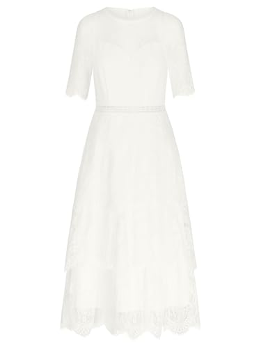 APART Midi Hochzeitskleid in Midi Länge aus zarter, weicher Spitze, Creme, 40 von APART Fashion