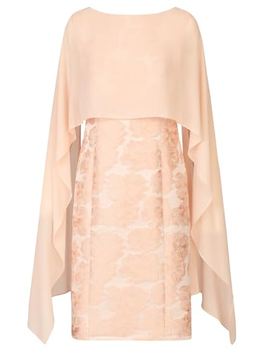 APART Jacquardkleid mit Chiffonstola mit glänzenden Blüten und angearbeitetem Cape aus Chiffon, Rose, 40 von APART Fashion