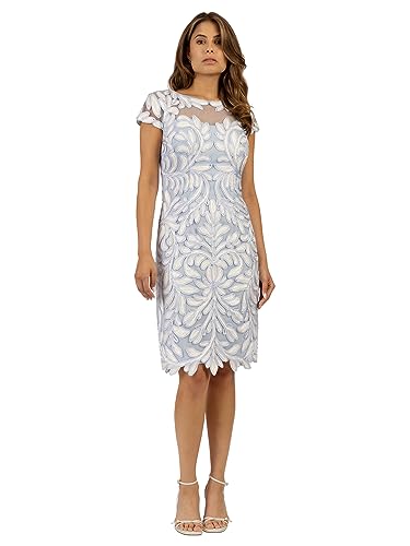 APART Kurzes Allover aufwendig bestricktes Meshkleid, hellblau-Creme, 38 von APART Fashion