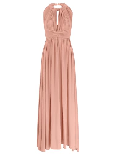 APART Langes Chiffon Kleid mit verstellbaren Spaghettiträgern, Altrosa, 38 von APART Fashion