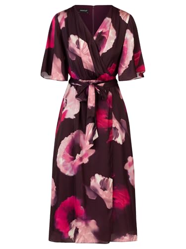 APART Midi Satinkleid aus mattschimmerndem Satin mit Allover Blumendruck, Pflaume-Multicolor, 36 von APART Fashion