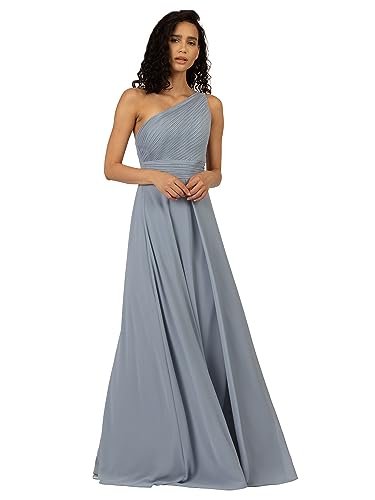 APART One-Shoulder Abendkleid mit Plissee-Drapierung vorne, Rauchblau, 42 von APART Fashion