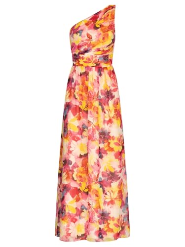 APART One-Shoulder Chiffonkleid mit Plissee- Drapierung vorne und Smoke- Einsatz hinten, pink-Multicolor, 42 von APART Fashion