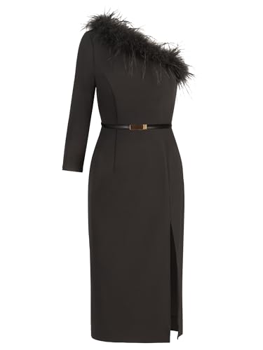 APART One-Shoulder Cocktailkleid mit Federbesatz, schwarz, 44 von APART Fashion