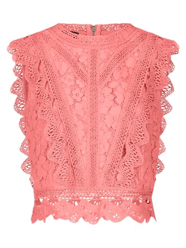 APART Spitzentop aus Einer plastischen Spitze und mit Spitzenband verziert, Koralle, 42 von APART Fashion