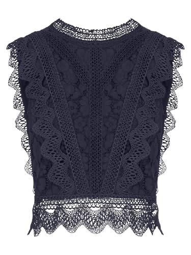 APART Spitzentop aus Einer plastischen Spitze und mit Spitzenband verziert, Nachtblau, 42 von APART Fashion