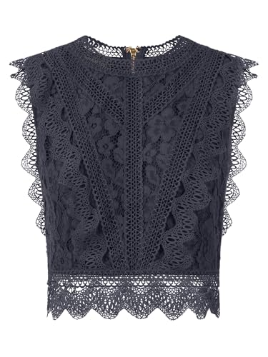 APART Spitzentop mit Spitzenkragen und Reißverschluss, Nachtblau, 38 von APART Fashion