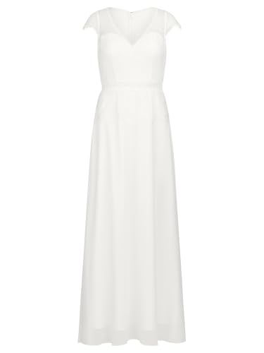APART langes Hochzeitskleid im Materailmix aus weicher Spitze und Chiffon, Creme, 38 von APART Fashion