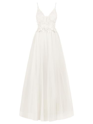 Apart Frauen Tüll Abendkleid, Florale Spitze mit Strasssteinen, V-Ausschnitt langes Partykleid, Spaghetti-Träger, Stylish Backless Design, Perfekt für Hochzeiten und andere besondere Anlässe, Cream von APART Fashion