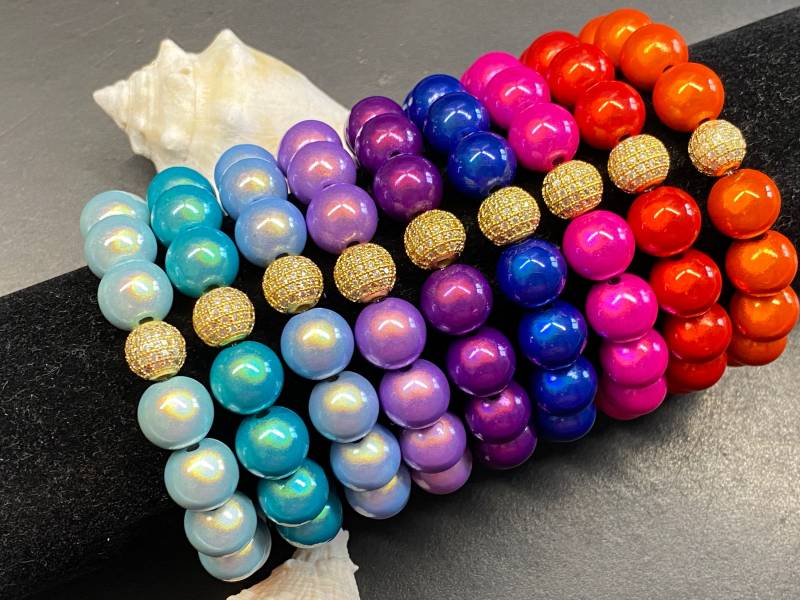 1st. Armband 12mm Miracle Beads Magic Perlen Cubic Zirconia Perle Gr.s-M Gold #a455 von APBeautyshots