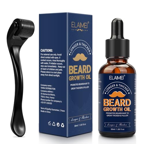 Bartwachstum-Set, Bartwuchs Kit mit Titanium Derma, 0,25mm Roller, Haarwuchs-Serum mit Biotin-Haarpflege, Bartöl-Serum,stimuliert Bart,Schnurrbart und Haarwachstum,Geschenke für Männer Vater (B) von APCKFLEE