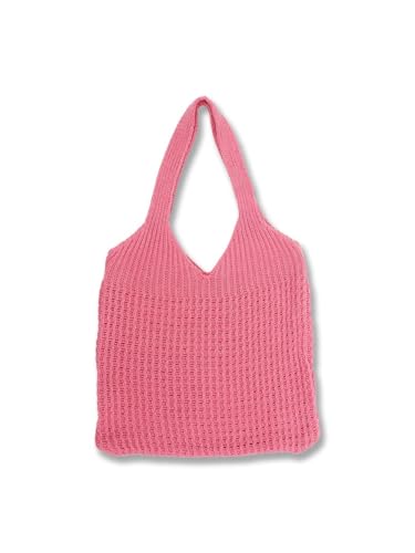 APCZCKNGNY Gestrickte reine Farbe einfach gewebte Schultertasche Tote Strandtasche Damen weiche Handtasche, rosig, Einheitsgröße von APCZCKNGNY