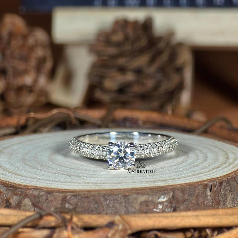 1.00-1.50 Ct Brilliant Rundschliff Lab Gewachsen Diamant Verlobungsring, 3 Seite Pave Ehering, Igi Zertifizierter Diamant, Jubiläumsgeschenk von APCreationDE