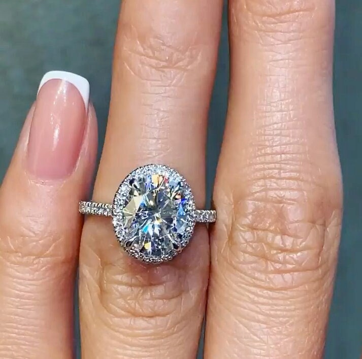 3Ct Def Vvs1 Oval Halo Moissanite Verlobungsring Fancy Ring Cut Ehering 14K Weißgold Für Frauen von APCreationDE