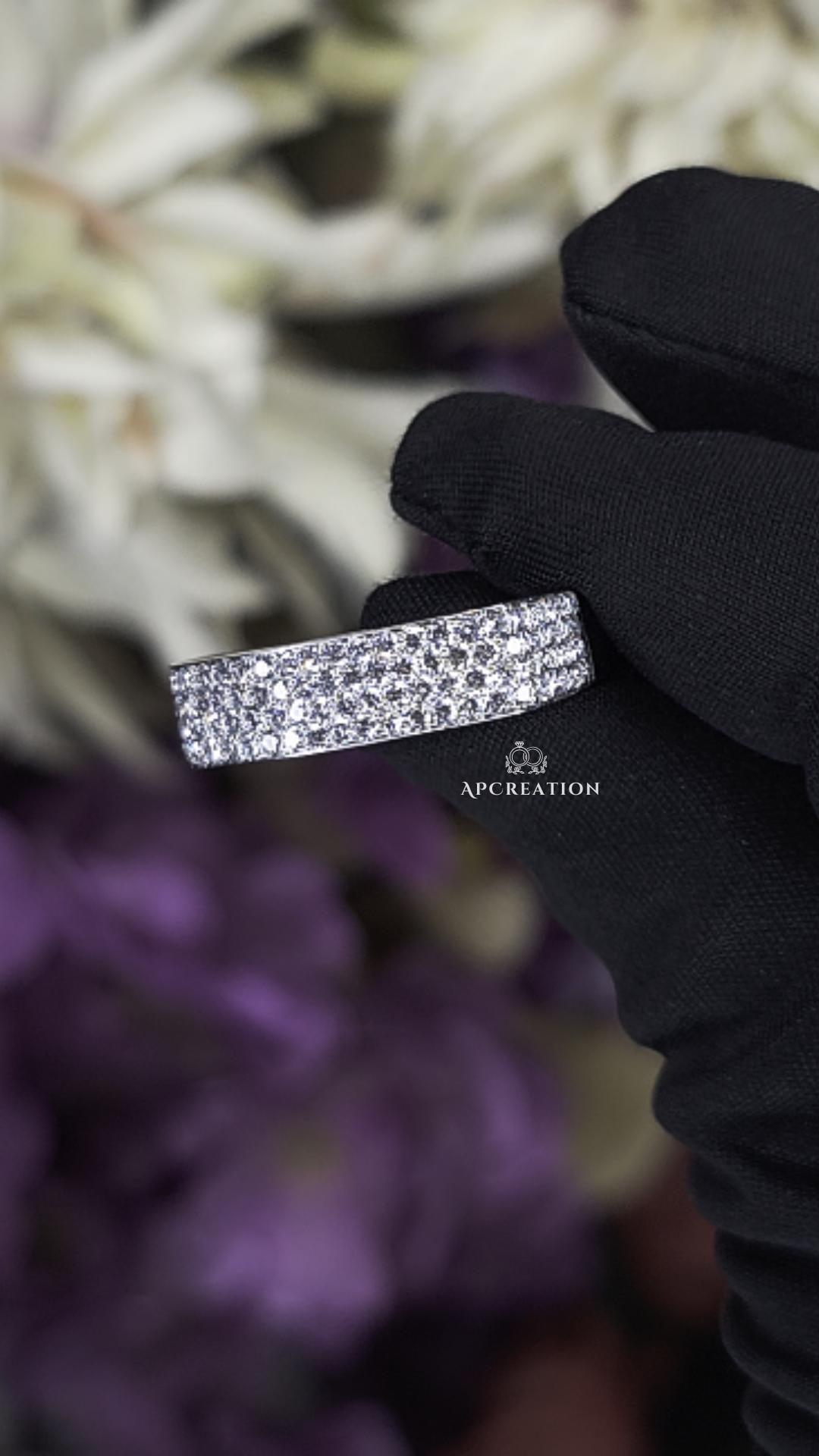 4-Reihig Pflastern Set Halbe Ewigkeit Ehering, Farblos Runde Brilliantschliff Moissanit Herren Stapelbar Band Für Geburtstagsgeschenk von APCreationDE