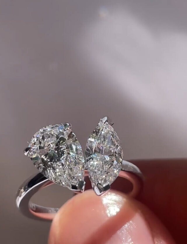 4Ctw Toi Et Moi Klare Marquise & Birne Moissanite Verlobungsring/Ehering Mit Zwei Steinen/Zwei Stein Ring/Jubiläumsgeschenk Für Sie von APCreationDE