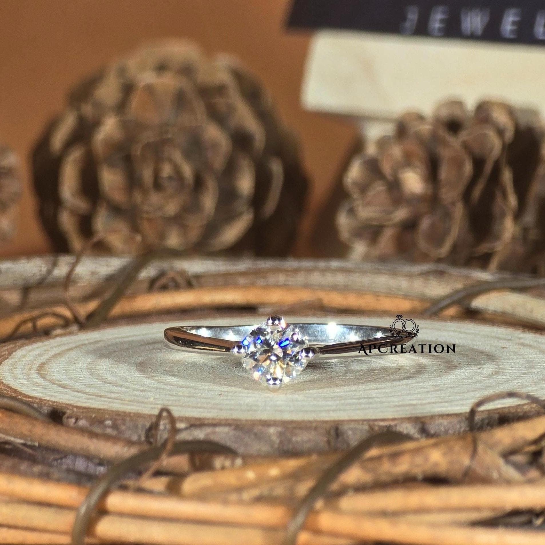 Im Labor Gewachsener Diamant Verlobungsring, Runder Schnitt Ehering, Solitär 4 Krappen, 14K Gelb -/Weiß - Roségold, Jubiläumsgeschenke von APCreationDE