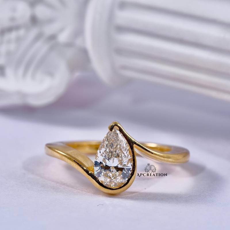 Swirl Brisur-Set-Minimalist-Versprechensring, 1.20Ct Birnen-Schliff-Lab Gewachsener Diamant-Ehering Für Braut, Handgemachter Solitär-Schmucksachen von APCreationDE
