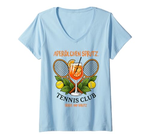 Damen APERÖLCHEN SPRITZ - TENNIS CLUB X ON VACATION Sport & Urlaub T-Shirt mit V-Ausschnitt von APERÖLCHEN SPRITZ - TENNIS CLUB X Serve and Spritz