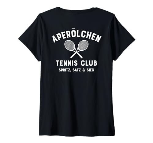 Damen APERÖLCHEN Tennis Club X Spritz Satz & Sieg. - Backprint T-Shirt mit V-Ausschnitt von APERÖLCHEN TENNIS CLUB X SPRITZ SATZ & SIEG