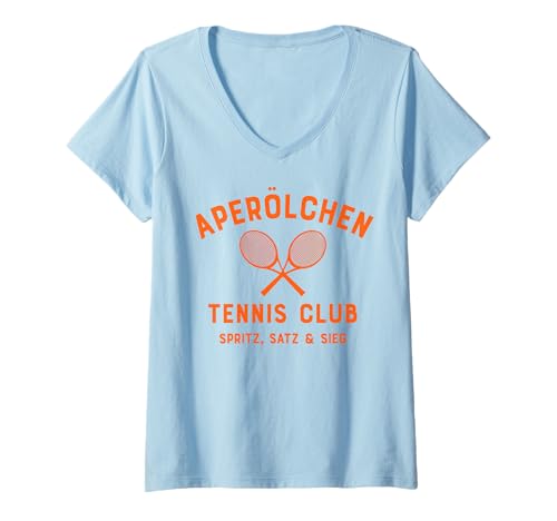 Damen APERÖLCHEN Tennis Club X Spritz Satz & Sieg. Tennisspieler T-Shirt mit V-Ausschnitt von APERÖLCHEN TENNIS CLUB X SPRITZ SATZ & SIEG