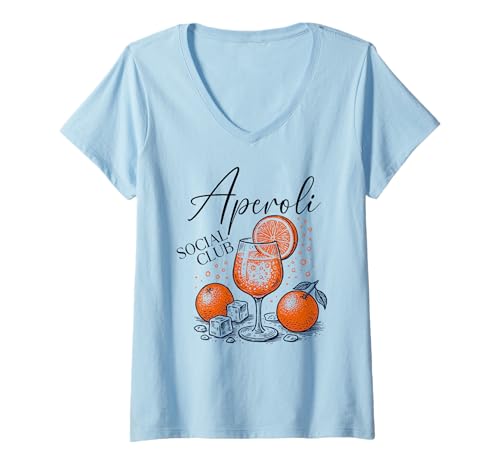 Damen APEROLI Social Club X Summer Aperölchen Spritz - FRONTAL T-Shirt mit V-Ausschnitt von APEROLI SOCIAL CLUB X The Aperölchen Spritz Club