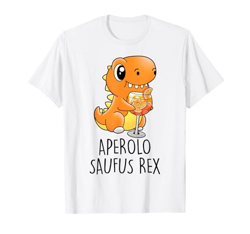 APEROLO SAUFUS REX - Dino Dinosaurier Tyranno Vino FRONTAL T-Shirt - Damen - Unisex-Erwachsene - Weiß - S - Kurzarm - Cartoon - Crew-Kragen - Sommer - T-Shirt von APEROLO SAUFUS REX I OFFICIAL SPRITZ CLUB