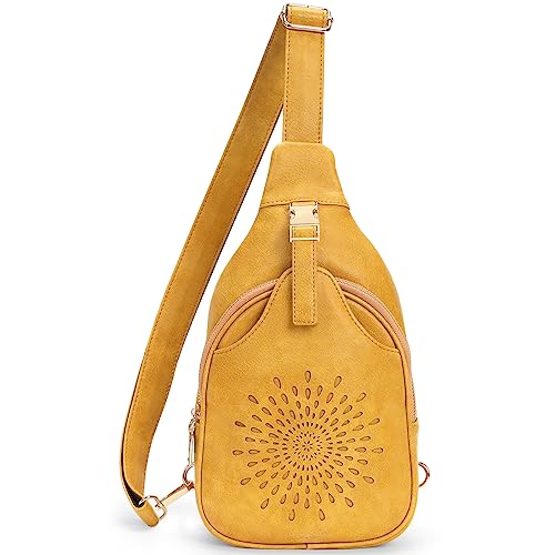 APHISON Bauchtasche Damen Stylisch, Crossbody Bag Damen Leder, Schultertasche Damen, Sling Dag Damen, Klein Umhängetasche Damen, Handytasche zum Umhängen, Gelb von APHISON