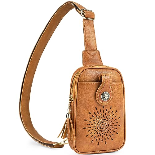 APHISON Sling Bag Klein Brusttasche, Sunflower Crossbody Bag Leder Bauchtasche Klein Umhängetasche Damen, Schultertasche mit Verstellbarer Schultergurt Braun von APHISON