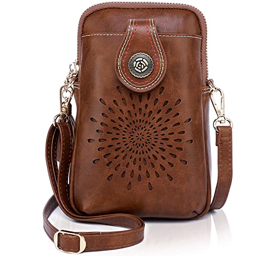APHISON Designer-Crossbody-Telefon-Taschen f眉r Frauen, Handy-b枚rse, PU-Leder, kleine Schultertasche f眉r M盲dchen, Geschenk, Sonnenblumen-Aush枚hlung mit Quaste, - 163-1Kaffee - Gr枚脽e: Small von APHISON