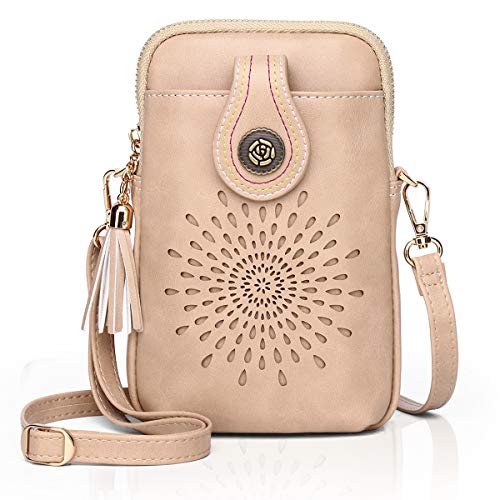 APHISON Designer-Crossbody-Telefon-Taschen f眉r Frauen, Handy-b枚rse, PU-Leder, kleine Schultertasche f眉r M盲dchen, Geschenk, Sonnenblumen-Aush枚hlung mit Quaste, - 163-1aprikose - Gr枚脽e: Small von APHISON