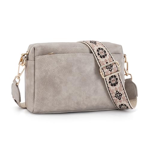 APHISON Handytasche zum Umhängen, PU Leder Crossbody Bag Damen Breiter Gurt, Umhängetasche Klein Grau von APHISON