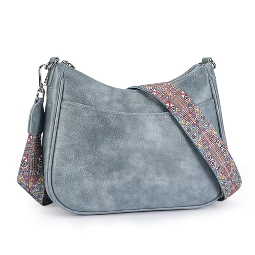 APHISON Klein Crossbody Bag mit Breitem Gurt Schultertasche Umhängetasche Damen veganem Leder blau Handtasche Tasche mit Abnehmbarem Schultergurt Kartenschlitz Reisetasche von APHISON