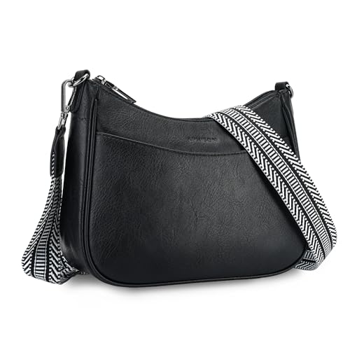 APHISON Klein Crossbody Bag mit Breitem Gurt Schultertasche Umhängetasche Damen veganem Leder schwarz Handtasche Tasche mit Abnehmbarem Schultergurt Kartenschlitz Reisetasche von APHISON