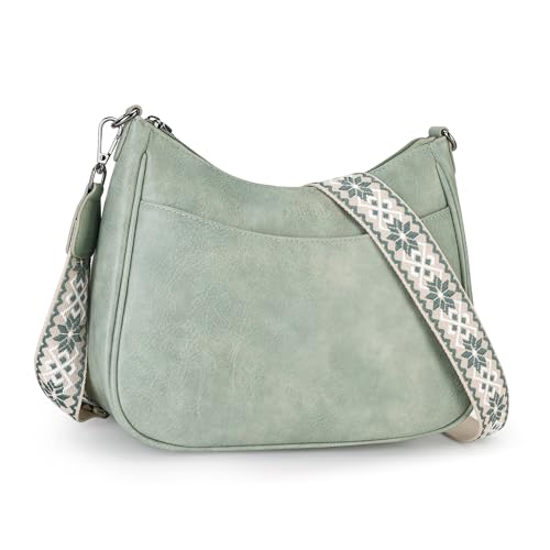 APHISON Klein Crossbody Bag mit Breitem Gurt Schultertasche Umhängetasche Damen veganem Leder blau Handtasche Tasche mit Abnehmbarem Schultergurt Kartenschlitz Reisetasche von APHISON
