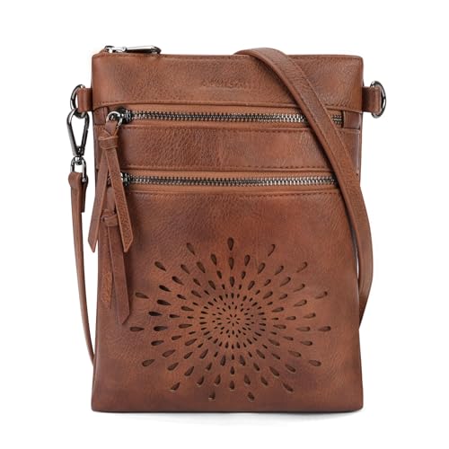 APHISON Kleine Umhangetasche Damen Schultertasche Crossbody Bag aus Premium Veganes Leder mit Sonnenblumen Muster Reissverschluss Geldborsenfach Handytasche fur Smartphone Verstellbarer Gurt von APHISON