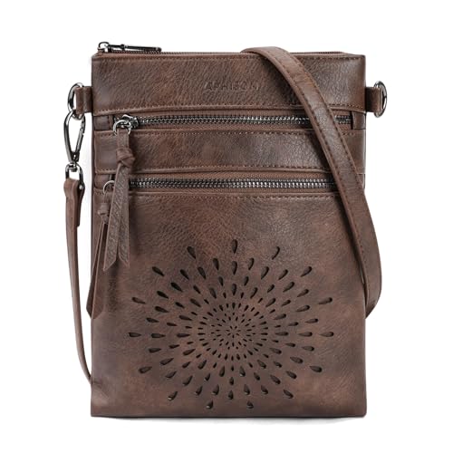 APHISON Kleine Umhangetasche Damen Schultertasche Crossbody Bag aus Premium Veganes Leder mit Sonnenblumen Muster Reissverschluss Geldborsenfach Handytasche fur Smartphone Verstellbarer Gurt von APHISON