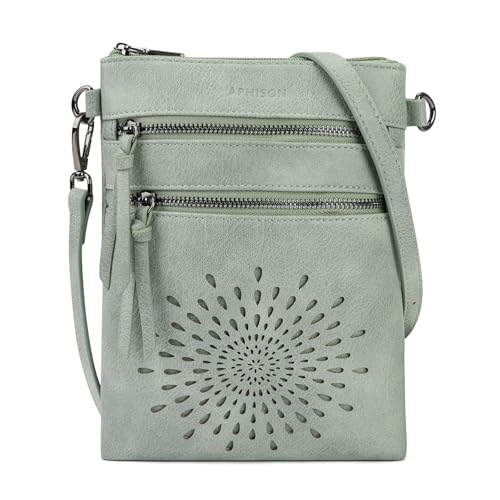 APHISON Kleine Umhangetasche Damen Schultertasche Crossbody Bag aus Premium Veganes Leder mit Sonnenblumen Muster Reissverschluss Geldborsenfach Handytasche fur Smartphone Verstellbarer Gurt von APHISON