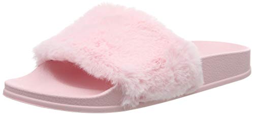 APIKA Damen flip-flop-pelz-slipper flockigen flaumiger bequemer sliders öffnet zehe-beleg an 4 UK von AioTio