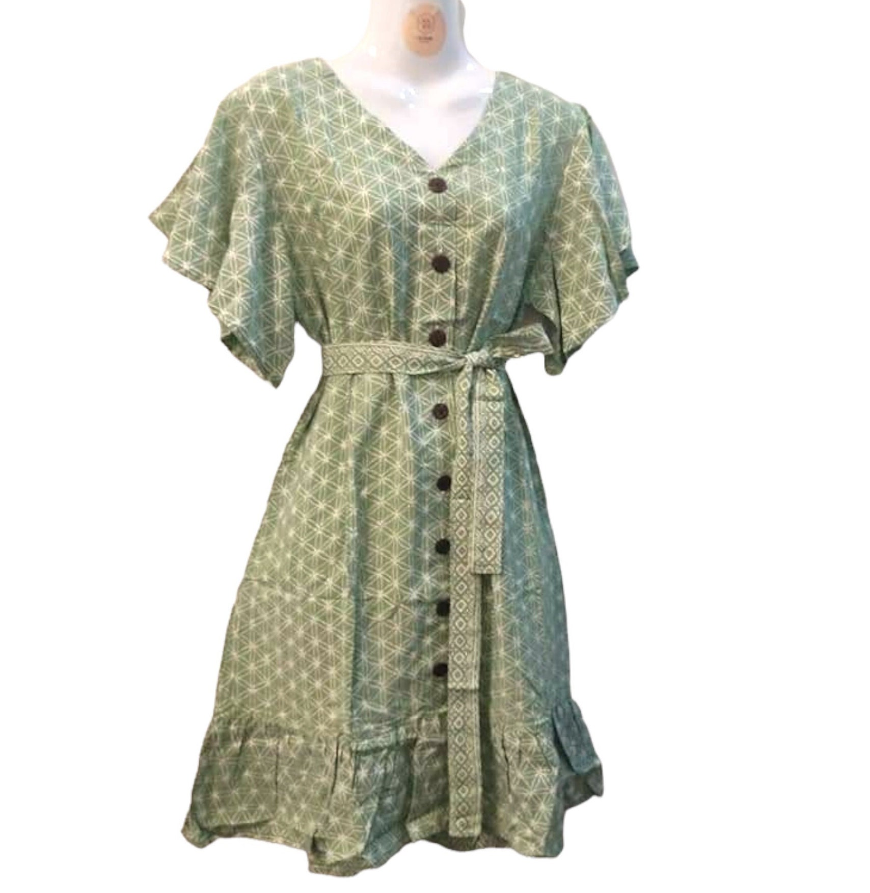Von Hand Gebatiktes Kurzes Kleid Mit Trompetenärmeln von APIKbatikdress