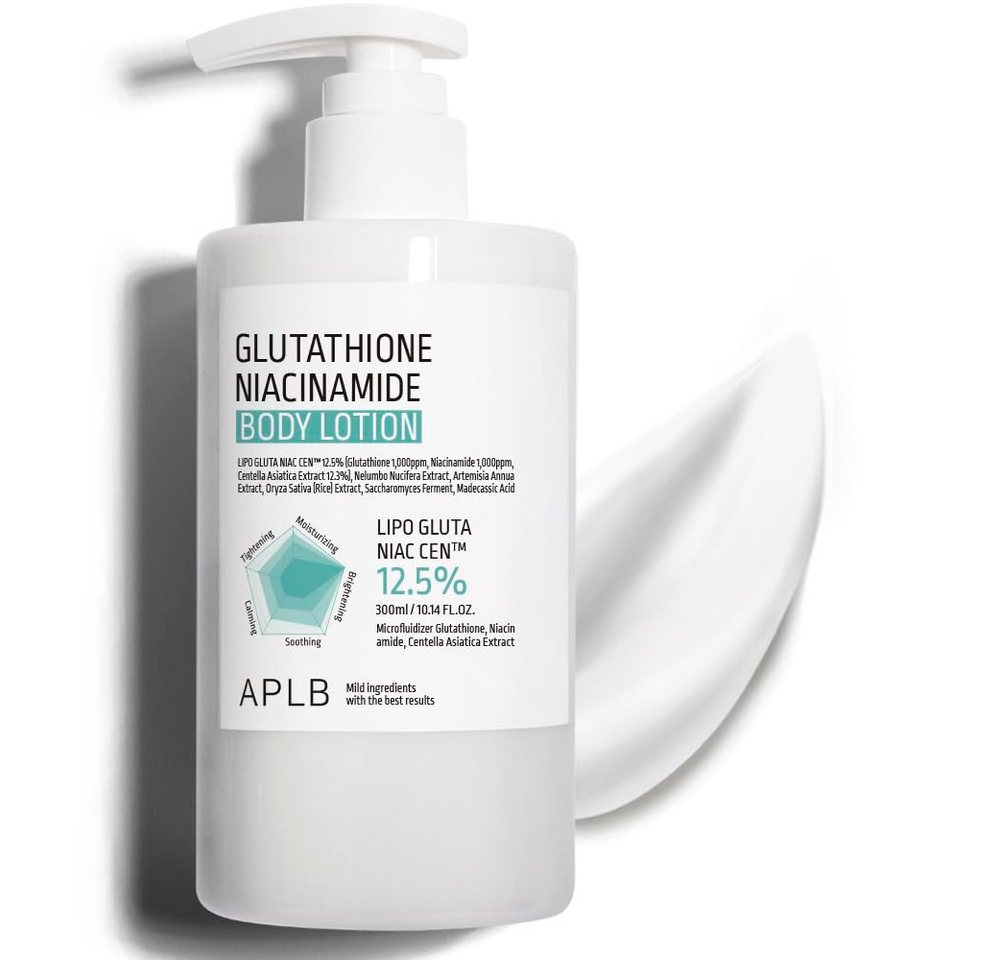 APLB Bodylotion Glutathione Niacinamide Body Lotion Aufhellende Pflege mit Centella Asiatica – 300ml, Zieht schnell ein & beruhigt gereizte Haut von APLB