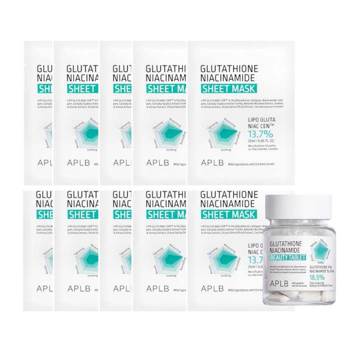 APLB - Glutathione Niacinamide Beauty Tablet - 30ea & Sheet Mask - 25ml (10 pcs) Set von APLB