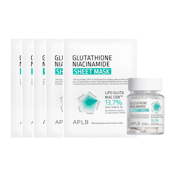 APLB - Glutathione Niacinamide Beauty Tablet - 30ea & Sheet Mask - 25ml (5 pcs) Set von APLB