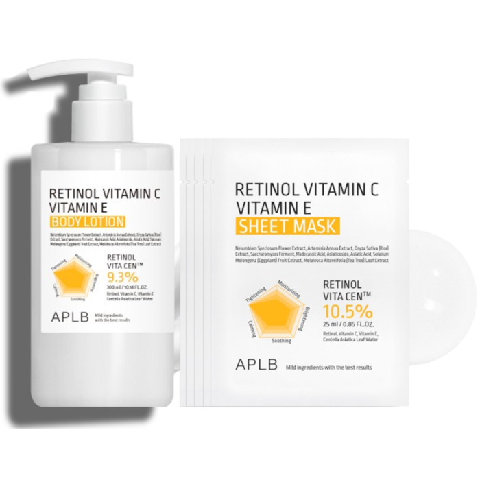 APLB - Retinol Vitamin C Vitamin E Body Lotion - 300ml (1ea) X Sheet Mask (5ea) Set von APLB
