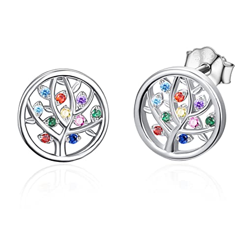 APLOMB Lebensbaum Ohrringe Baum des Lebens Ohrstecker 925 Sterling Silber Ohrstecker Damen Original Ohrstecker Bunte Zirkonia Stammbaum Schmuck Geschenke für Frauen Mädchen Mama von APLOMB