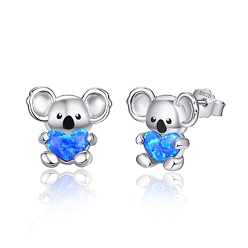 APLOMB Silber Ohrstecker Damen Koala Ohrringe für Frauen 925 Sterling Silber Herz Opal Ohrstecker Niedliche Tiere Hypoallergene Koala Bär Schmuck Geschenke für Mädchen Mutter Tochter von APLOMB