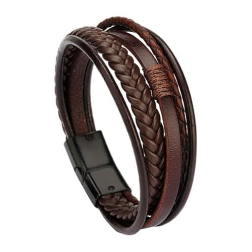 APLVFFZH 4xwoven Geflochtene PU Männer Armband Armreifen Armband Braunes Black Metall von APLVFFZH