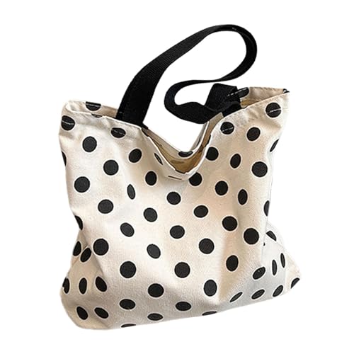 APLVFFZH Canvas-Tragetasche für Damen, vielseitige Schultertasche für Strand, Geschenk, Dating, Shopping, Schwarze Tupfen von APLVFFZH