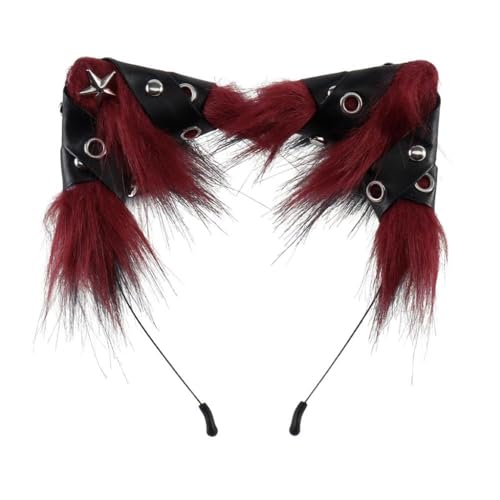 APLVFFZH Cat Ears Haarreifen Halloween Haarband Kopfaccessoire Tierohren Haarreif Dekoration mit Weichem Polyester für Cosplay Party Geschenk Heimdekorati, Rot Schwarz von APLVFFZH